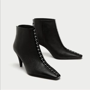 Zara Studded Black Leather Ankle Bootie